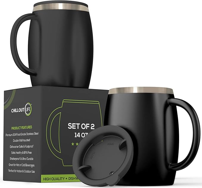 CHILLOUT LIFE Stainless Steel Insulated Coffee Mugs Set of 2 by CHILLOUTLIFE