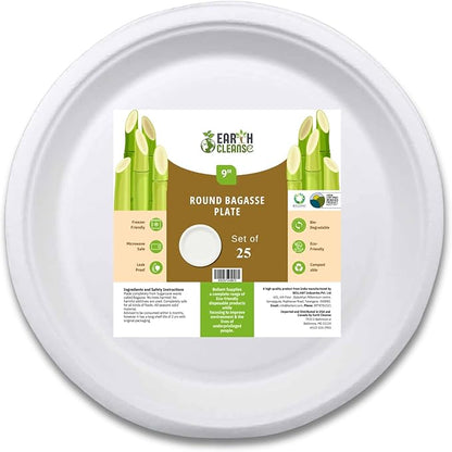 Bagasse 9-Inch Round Plates, Pack of 25