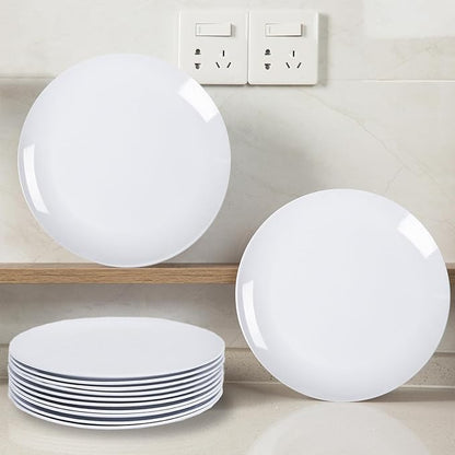 White Melamine Dinner Plates，12pcs Dishes Set，10“ Lightweight Round Plates | - Image 4