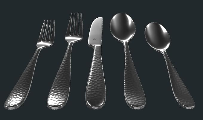 Hammered Silverware Set | Premium 18/10 Stainless Steel Flatware Service - Image 2