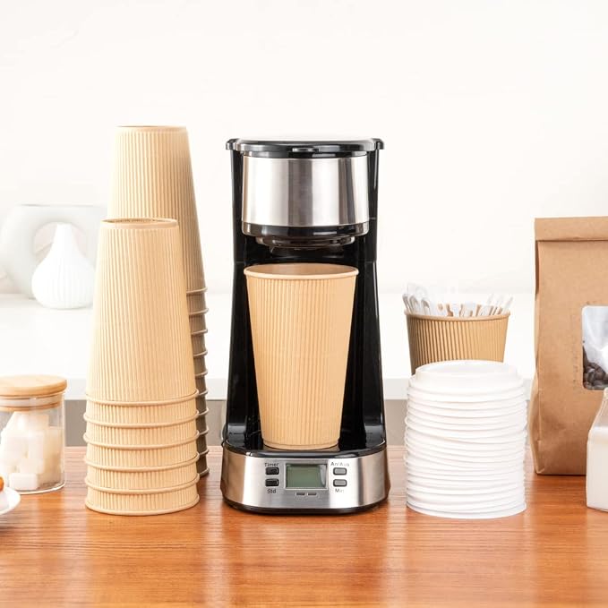 Restaurantware 16 Ounce Ripple Wall Disposable Coffee Cups, 500 Insulated Kraft - Image 8