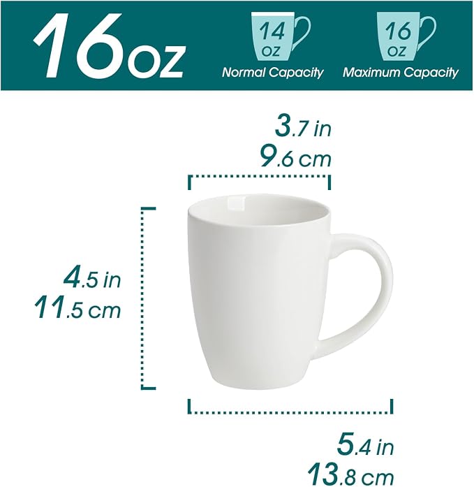 vancasso White Ceramic Coffee Mug Set of 6, 16 Oz Tea Cups - Image 2