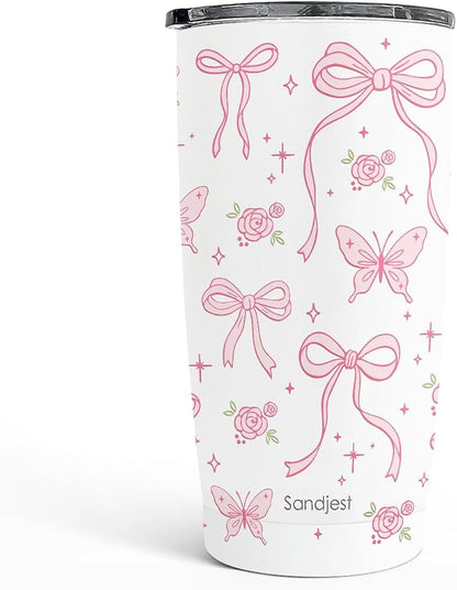 SANDJEST Bow Tumbler 20oz, Stainless Steel Travel Cup by SANDJEST