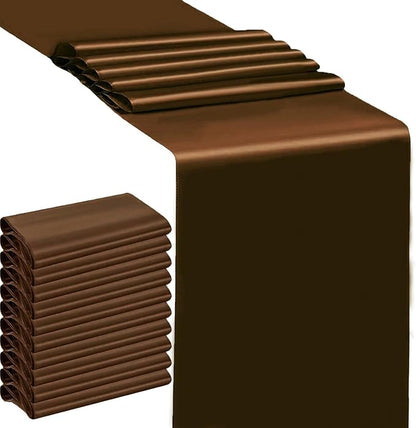 10 Pack Brown Table Runner 12 X 108 Inches Wedding Satin Table Runner by SINSSOWL
