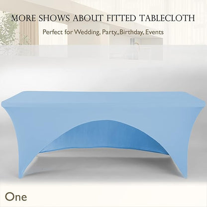 Spandex Table Cover 8 ft. Fitted Polyester Tablecloth Stretch Table Cover Table Topper Open Back - Lightblue
