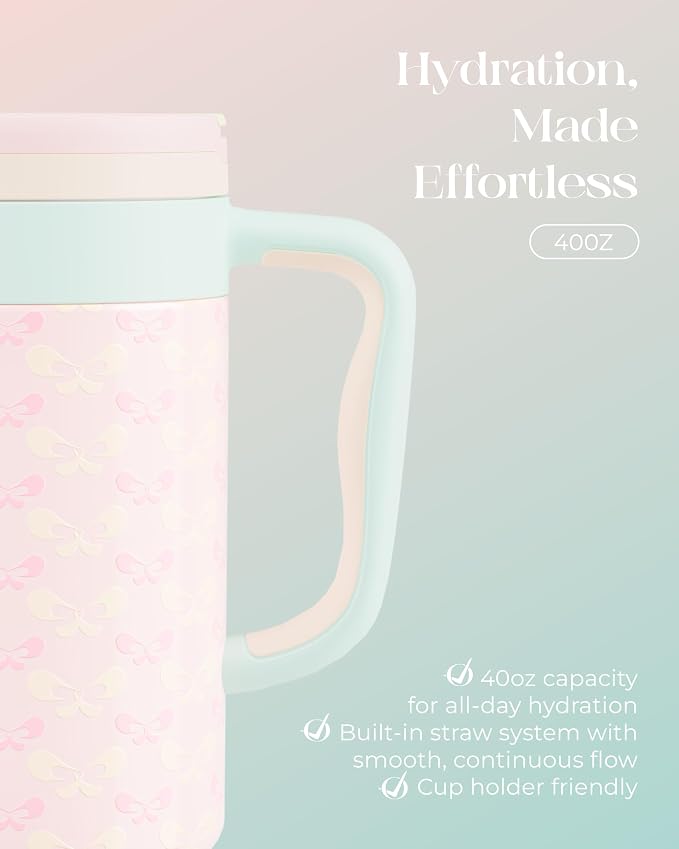 40 oz Insulated Tumbler with Handle and Push-Button Straw Lid, Stainless Steel - Image 5