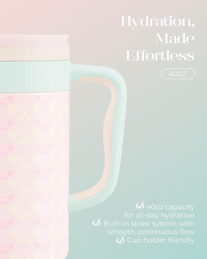 40 oz Insulated Tumbler with Handle and Push-Button Straw Lid, Stainless Steel - Image 5