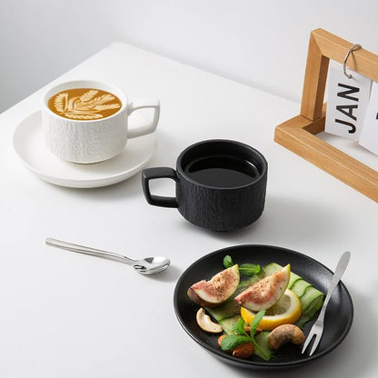 Rock Texture Embossed Ceramic Coffee Set, 6 oz | Tea Set, Cappuccino Espresso - Image 7