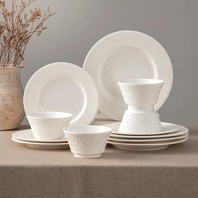 4-piece set, embossed design plate and bowl set, microwave and dishwasher by Unknown
