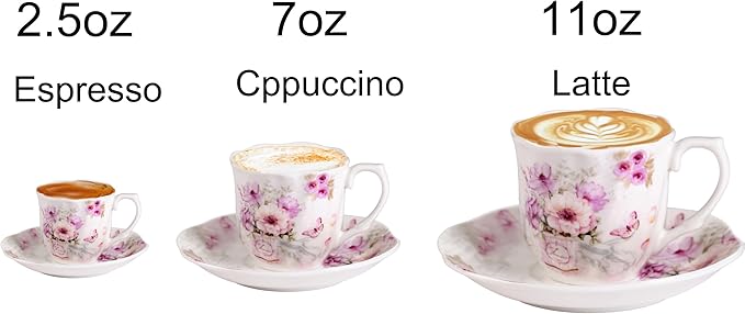 GuangYang 7 oz Porcelain Tea Cups and Saucers set of 6 - Image 5