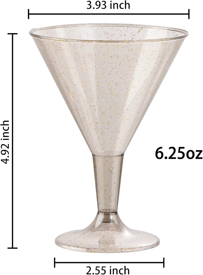 Liacere 24 Pack Gray Gold Glitter Plastic Martini Glasses - Image 2