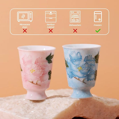 KAMMAK Ceramic Tea Cups Set of 2, 1.7 oz, Vintage Small Teacups, 736N | Hand - Image 2
