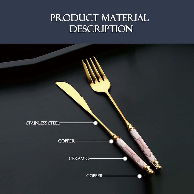 20-piece Silverware Set With Ceramic Handle, Premium Food Grade Stainless Steel Flatware Sets, Mirror Polished Cutlery Set, Dishwasher Safe (for 4 People) (20pcs, pink)