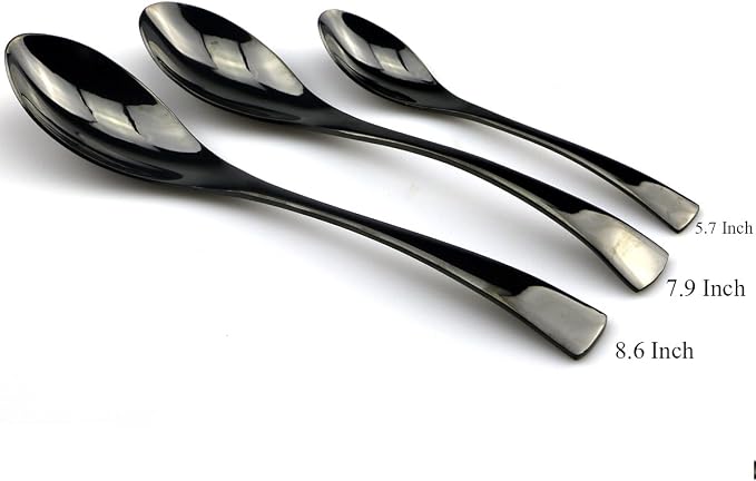 JASHII 18/10 Stainless Steel 24 Piece Mirror Polished Black Flatware Set - Image 7