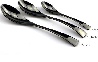 JASHII 18/10 Stainless Steel 24 Piece Mirror Polished Black Flatware Set - Image 7