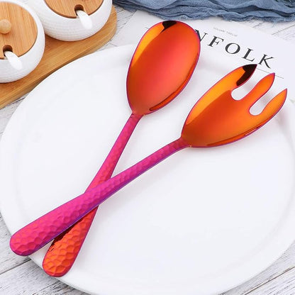 Salad Spoon and Fork Set, 12 Inch Stainless Steel Salad Server, Magic Red - Image 2