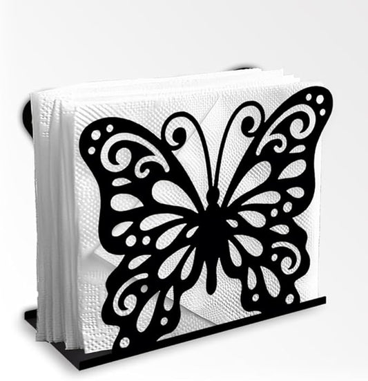 Butterfly Decorative Black Metal Napkin Holder for Table, 5.3" x 4.4" x 2" Insect Animal Standing Napkin Holder for Home Kitchen Restaurant Picnic Party Coffee Bar Dining Room