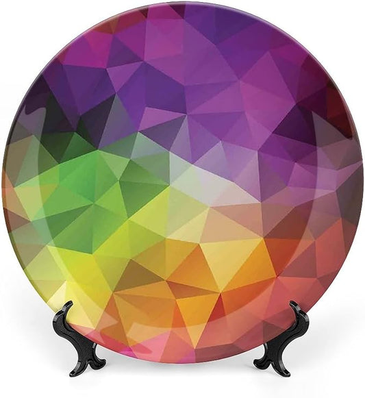 Ceramic Plates, Abstract Decor Decorative Ceramic Plates, Colorful Abstract Geometric Triangular Polygons Creative, 6 Inch, for Dining, Parties, Wedding, Multy