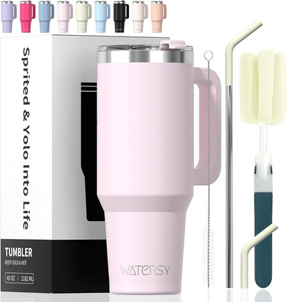 40 oz Tumbler with Handle, Tumbler with Lid and Straw, Double Wall Insulated by Watersy