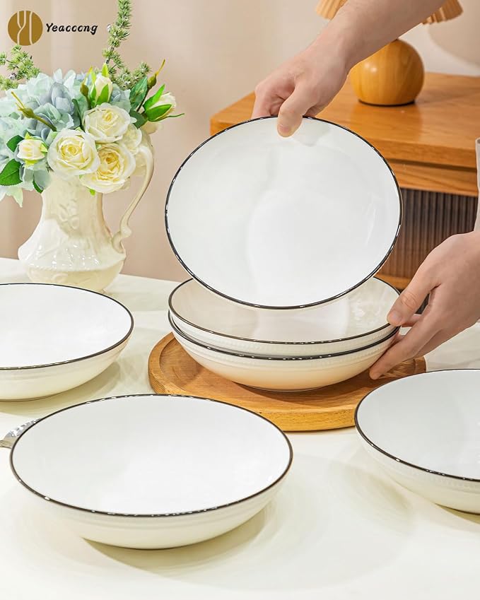 Yeacccng White Pasta Bowls Set of 6, 9.25 Inch 50 Oz Large Ceramic Soup Salad - Image 4