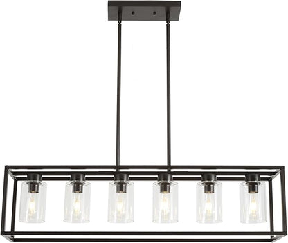 XILICON Dining Rooms Oil Rubbed Bronze Chandeliers,Kitchen Island Farmhouse Lighting Fixture Industrial Rustic Ceiling Hanging 6 Light Modern Pendant Light with Glass Shade