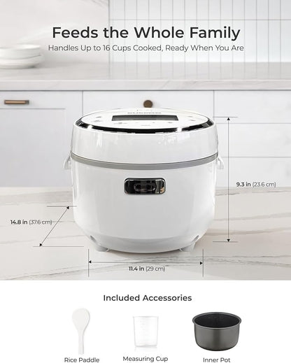 CUCKOO Micom Rice Cooker 8-Cup Uncooked / 16-Cup Cooked with Nonstick Inner Pot, Large Rice Maker with 9 Menu Options, Fuzzy Logic Technology, Auto Clean Mode, LCD Display, White (CR-0810F)