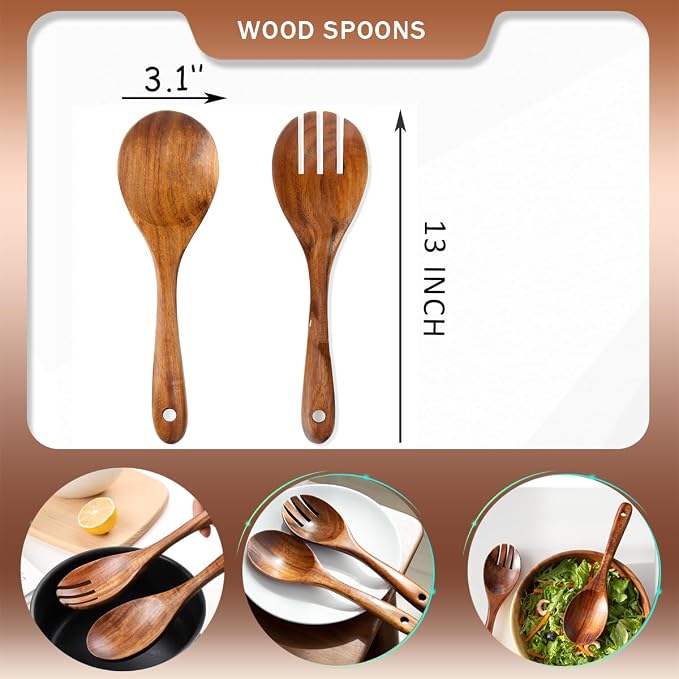 Large Teak Wooden Forks for Salad Serving Set of 2, 13-Inch Teak Wooden Serving - Image 6