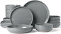 Famiware Milkyway Stoneware Dinnerware Sets with Pasta Bowls, Service for 4 (16 Pieces), Plates and Bowls Sets -Scratch Resistant, Microwave and Dishwasher Safe Dishes Set, Dark Gray