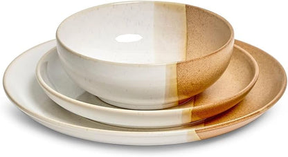 Sango 12 Pieces Stoneware Dinnerware Set, Glossy Caramel & Cream Dishes - Image 5