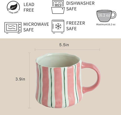 Stripe Ceramic Coffee Mugs, 12oz Vibrant Striped Red Design Cute Mugs, - Image 4