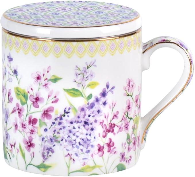 KAMMAK Bone China Coffee Mugs, 15oz Floral Tea Cups by KAMMAK