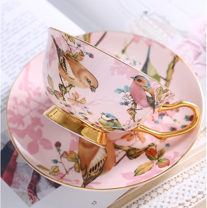 Pink Bird Porcelain Tea Cup Set - 7oz - Image 4