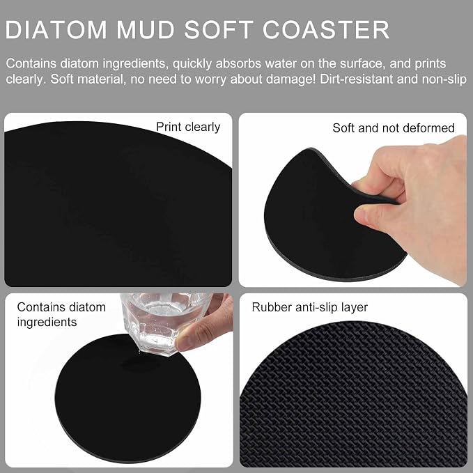 Black Coasters Set of 6, Solid Color Farmhouse Black Soft Absorbent Coasters - Image 9