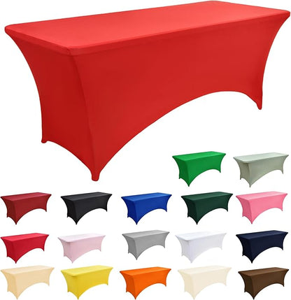 10-Pack 6ft Red Spandex Table Covers for Rectangle Standard Folding Tables - Wrinkle Resistant Stretch Tablecloths - Ultimate Fitted Table Protector for Parties, Banquet, Wedding
