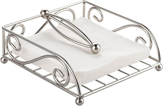 Napkin Holders for Table Metal Napkin Holder for Kitchen with Weight Arm Flat Napkin Dispenser Stainless Steel Lavish Home Hotel Decorative Holder Silver Chrome(7" L X 7" W X 2.5" H)