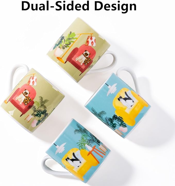 3.5oz Espresso Coffee Cups Set of 4, Cute Dog and Cat Pattern Demitasse Cups - Image 7