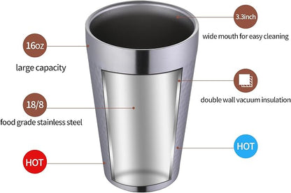 BEFOY Pint Cup - 16oz Double Layer Cup Wall Stainless Steel Unbreakable Hot & - Image 4