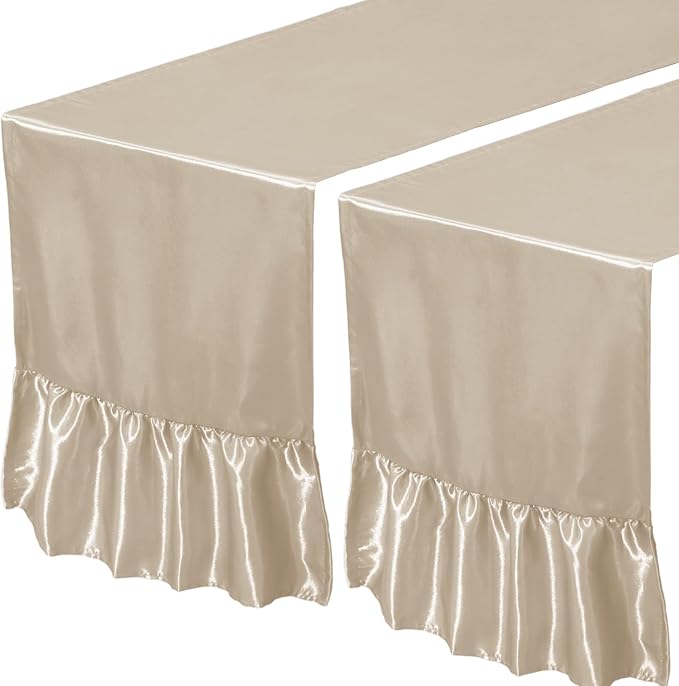 2 Pack Champagne Satin Table Runner 12 x 72 Inch | Ruffle Design, Luxurious - Image 7