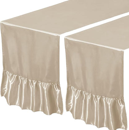 2 Pack Champagne Satin Table Runner 12 x 72 Inch | Ruffle Design, Luxurious - Image 7