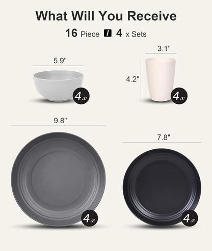 Quatish 16 Pcs Unbreakable Plates and Bowls, Plastic Dinnerware Sets - Image 2