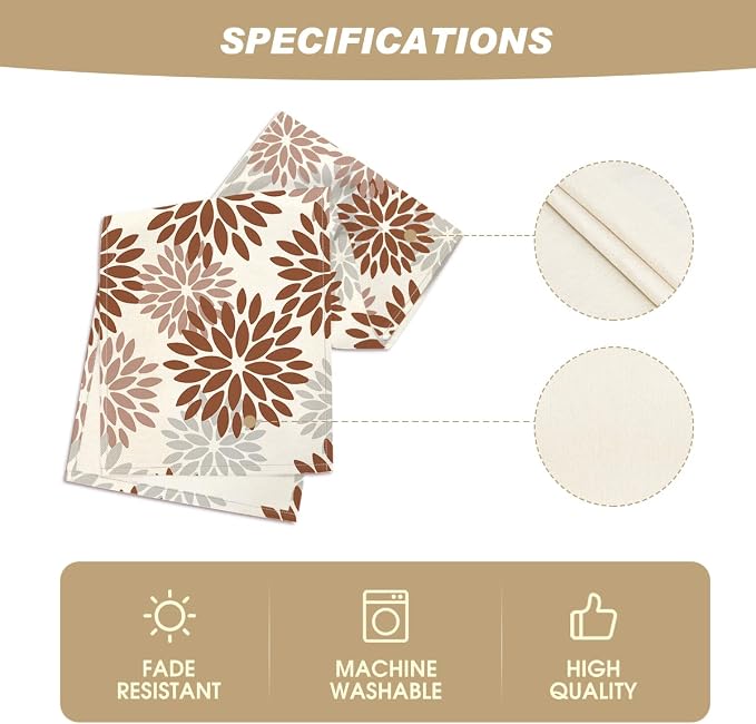 Artoid Mode Coffee Dahlia Floral Pinnata Fall Table Runner, Seasonal Kitchen - Image 5