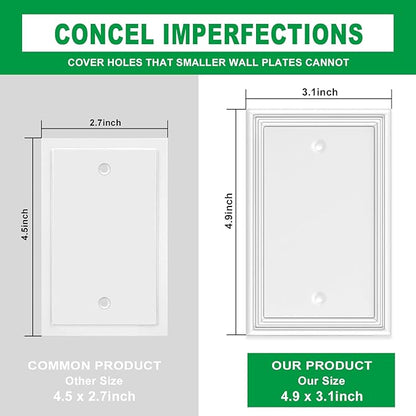 White Modern Decorative Wall Plate Light Switch Cover Decorator Outlet Covers Rocker Switch Plates Bamboo Fiber Material Wall Plates for Kitchen Bathroom (1 Gang Single Blank-4 Pack)