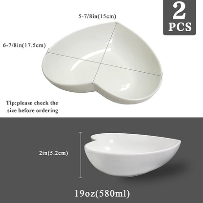 2pcs/Set Porcelain Heart Shaped Deep Salad Plates, 7 inch Cute Heart Bowls - Image 2