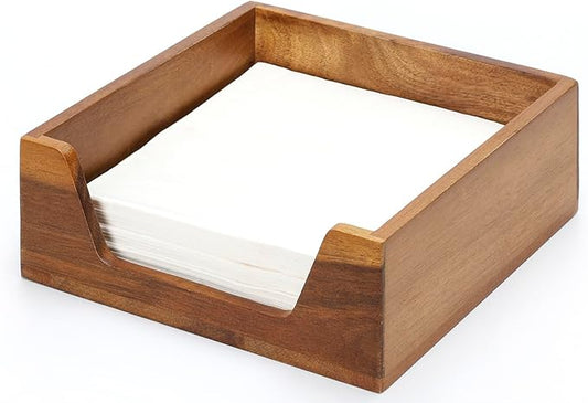 Napkin Holder for Table, Wooden Napkin Dispenser with Side Large Opening for Paper Napkins, Farmhouse Style Square Napkin Holder, Home Kitchen Dining Tabletop Decor