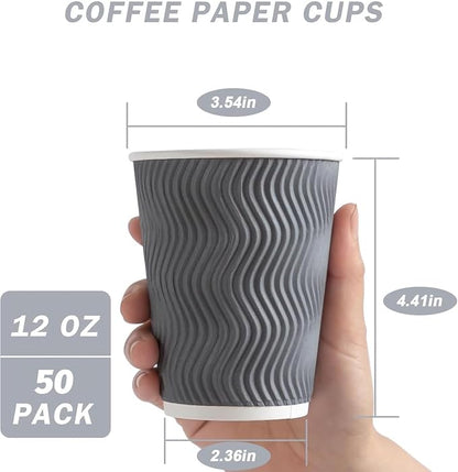 Clawsoff 50 Pack 12 oz Coffee Cups Disposable Insulated Paper Cup Gray | - Image 2