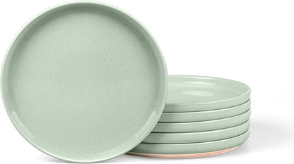 LIANYU Stoneware Dinner Plates Set of 6, 7.75’’ Ceramic Salad Plates for Dessert, Appetizer, Salad, Steak, Pizza, Round Serving Dishes for Kitchen, Microwave, Oven & Dishwasher Safe, Fog Green