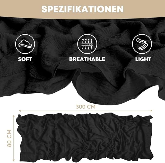 Artoid Mode Boho Cheesecloth Gauze Black Wedding Table Runner, 120 Inch - Image 5
