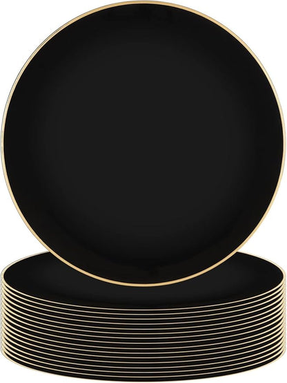 PARTY BARGAINS 13-Inch Charger Plates - 16 Pack, Organic Collection Black Gold Rim, Heavy-Duty Disposable Chargers for Elegant Dining - Ideal for Weddings and Formal Events