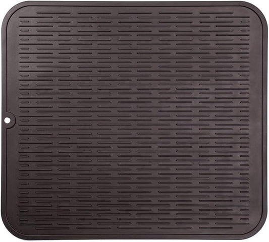 Silicone Dish Drying Mat for Multiple Usage,Easy clean,Eco-friendly,Heat-resistant Silicone Mat for Kitchen Counter or Sink,Refrigerator or Drawer Liner Coffee XL 18 inches x 16 inches