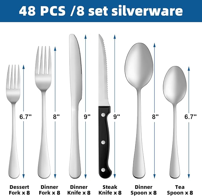49 Pcs Silverware Set with Organizer, Stainless Steel Flatware Cutlery Set - Image 2